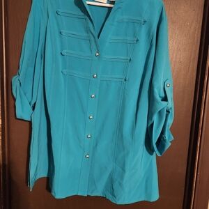 Elegant Turquoise Button-Up Blouse